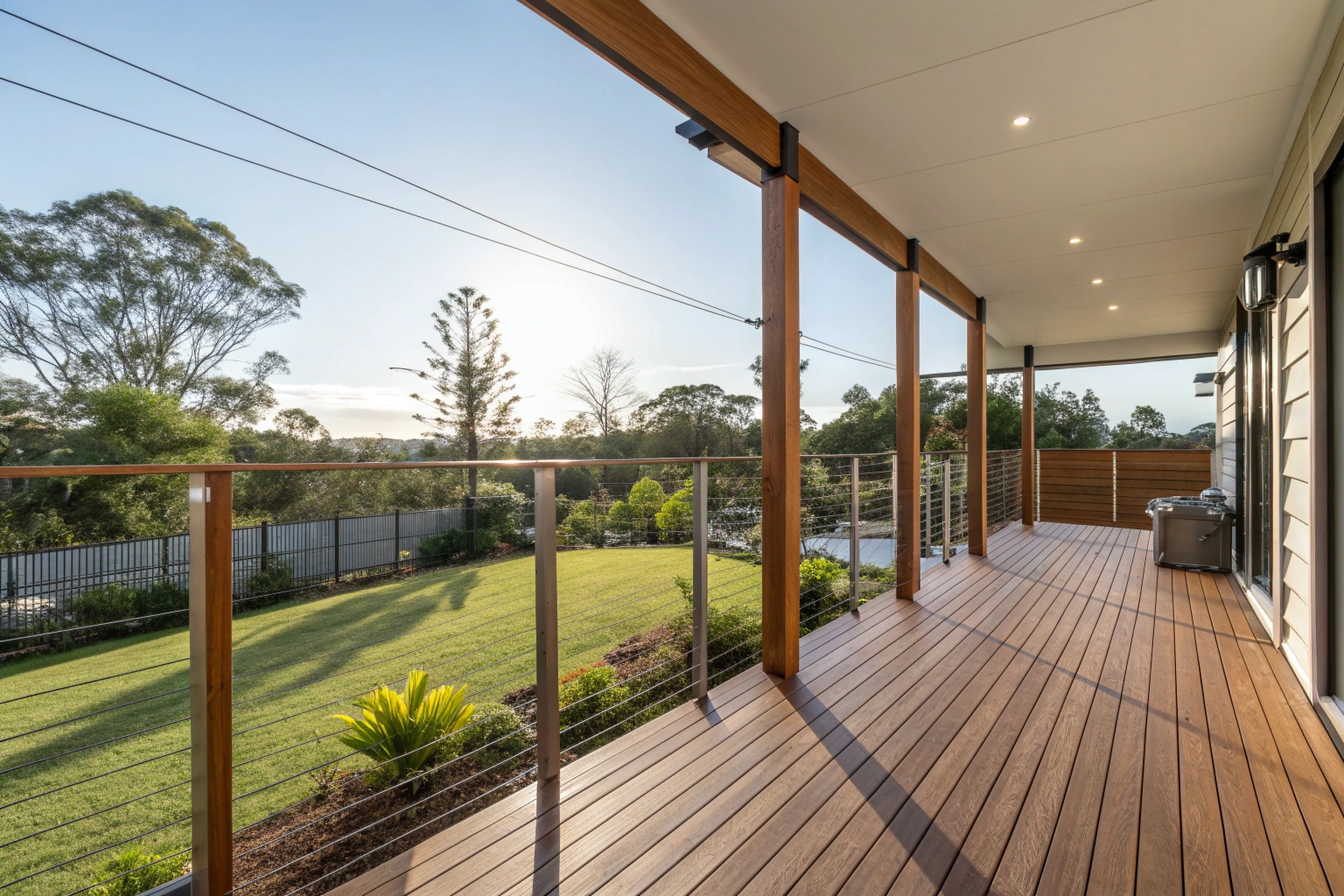 Cable balustrade on contemporary outdoor deck Queensland