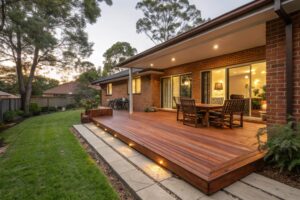 Newly built Merbau timber deck on a modern home in Ipswich Queensland