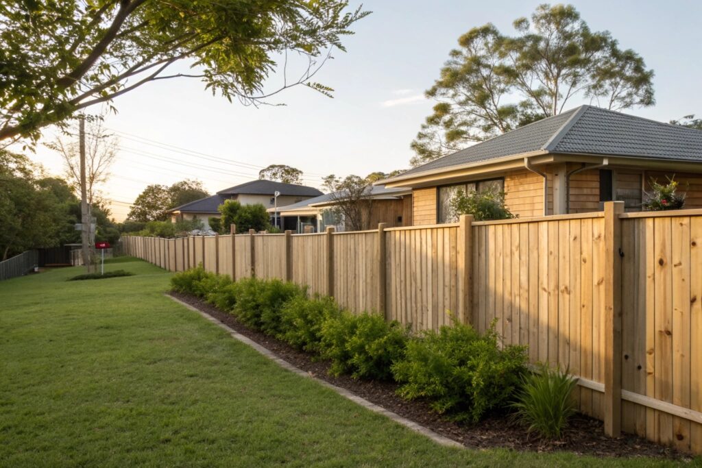 Timber boundary fence installed by fence contractor in Ipswich backyard