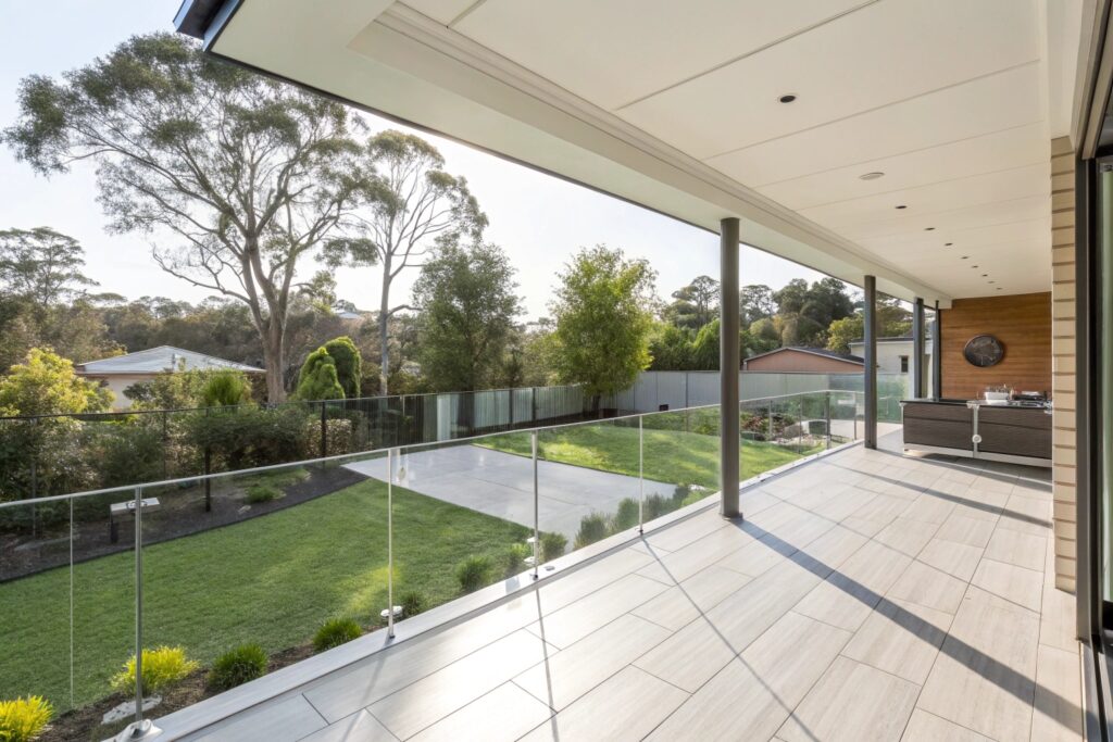 Frameless glass balustrade on modern deck Ipswich