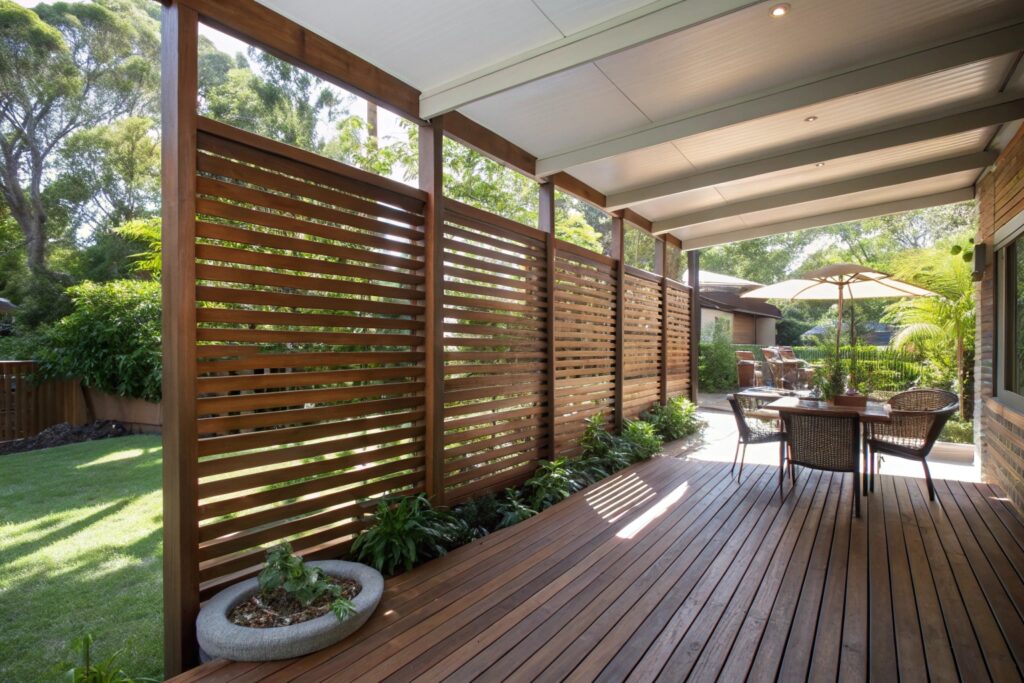 Hardwood timber privacy screen on Ipswich residential deck