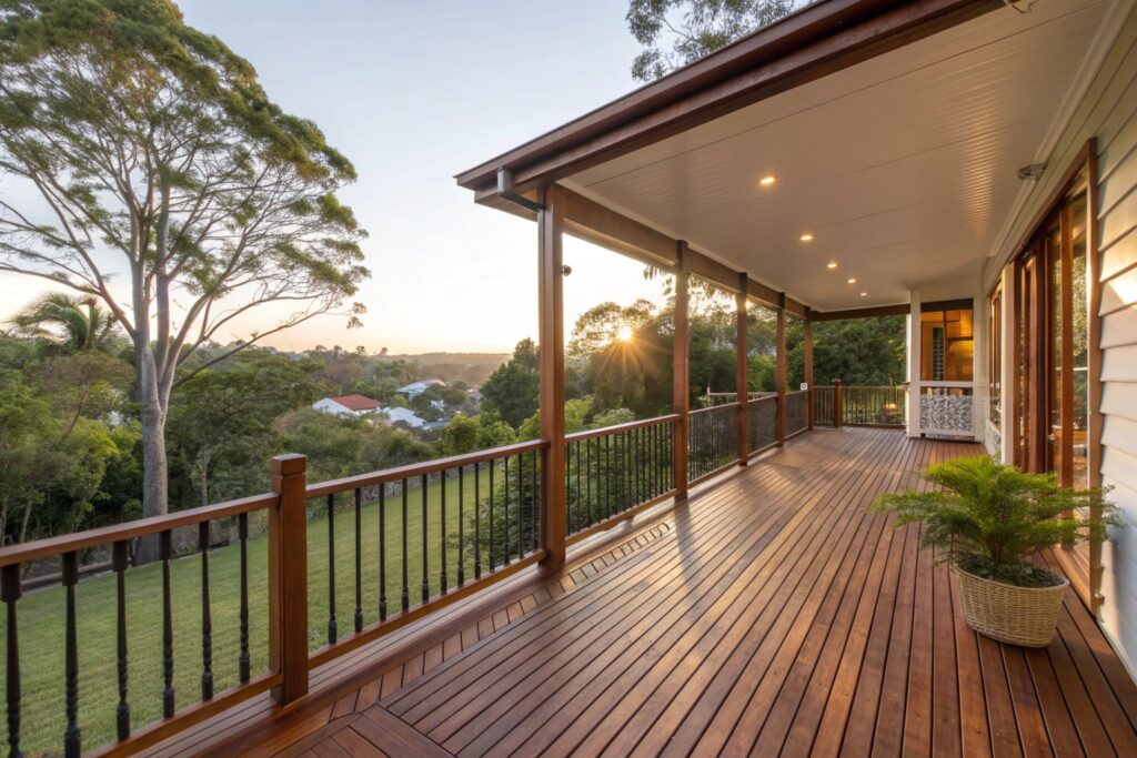 Timber balustrade on elevated Queensland deck Ipswich