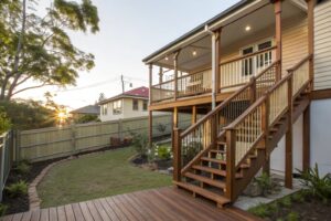 Elevated deck on highset Queenslander home in Ipswich