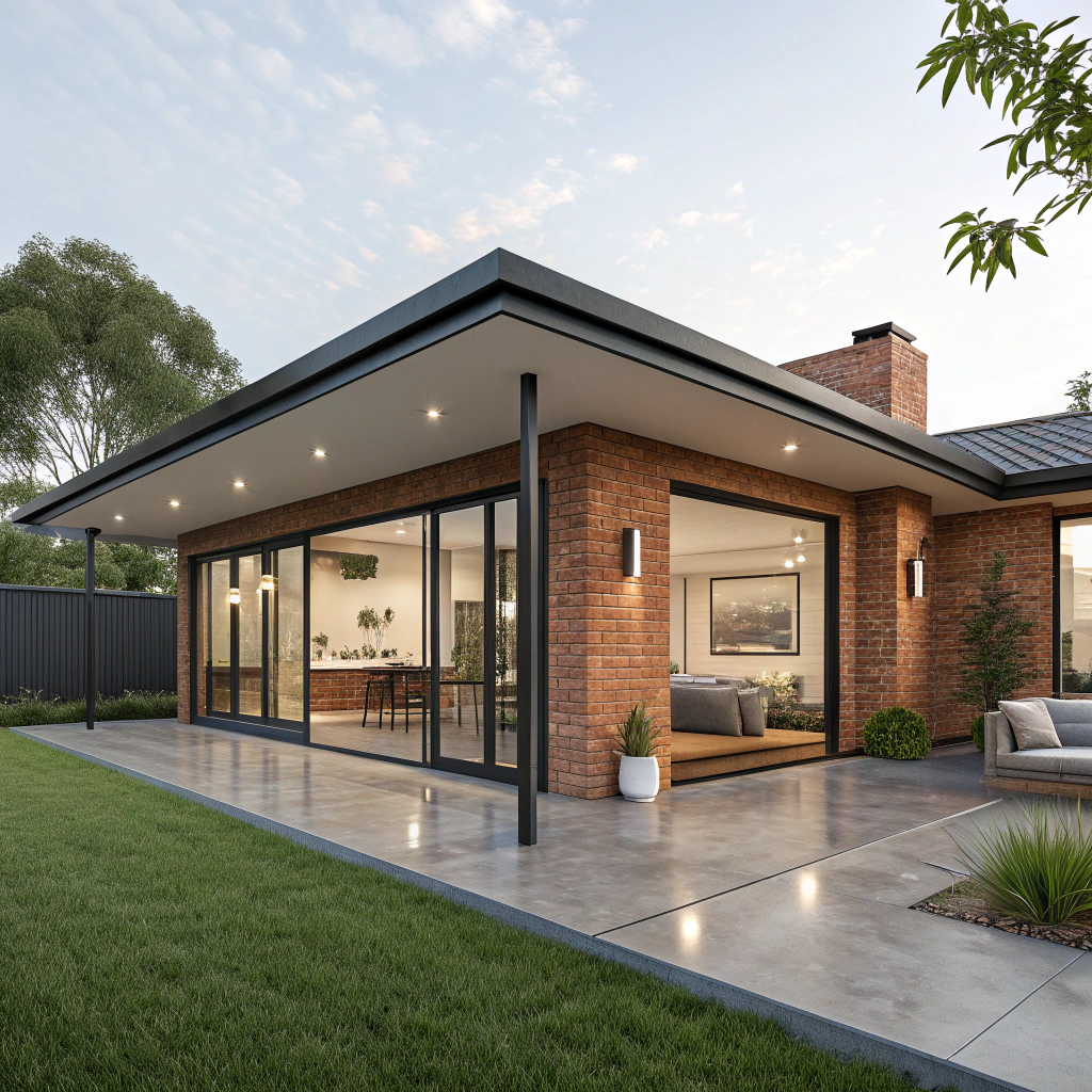 Modern flat roof aluminium verandah on a contemporary brick home in Springfield Lakes Ipswich