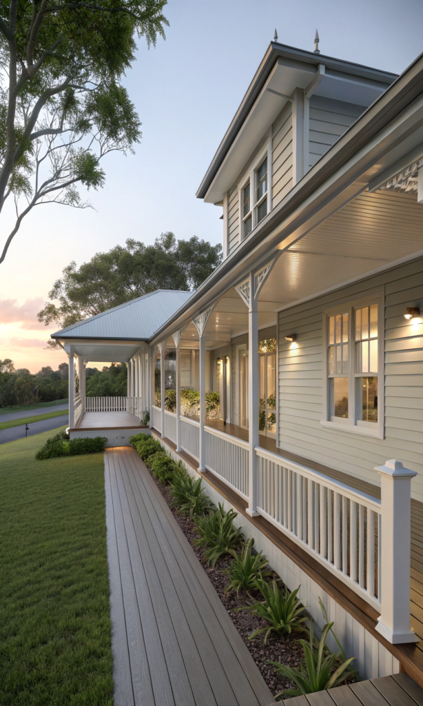 Traditional Queensland timber verandah on a high-set home in Ipswich